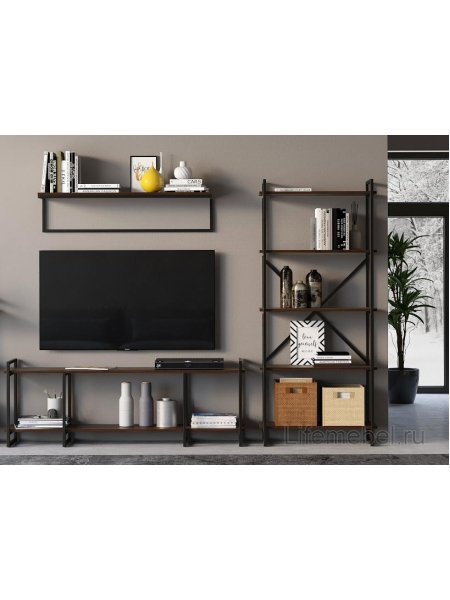 Стеллаж Бервин 4 коричневый / каркас черный