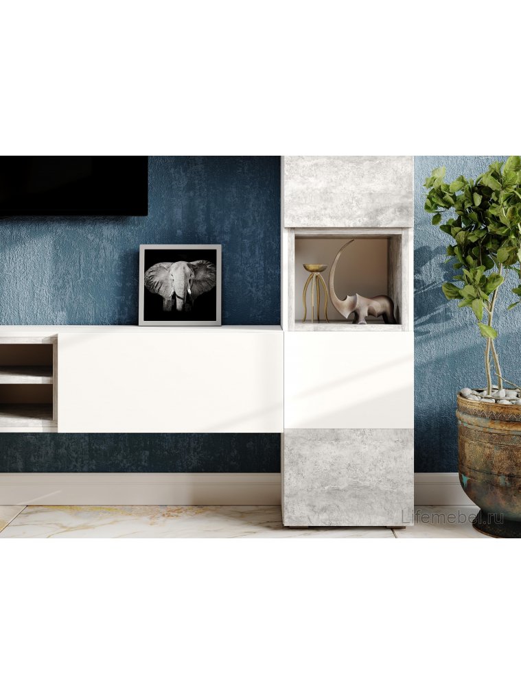 Стеллаж Лонгфорд белый / бетон светлый