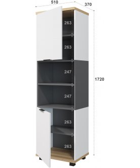 Книжный шкаф Скайлайт СЛ-4К блэквуд ячменный / графит / белый / меренга