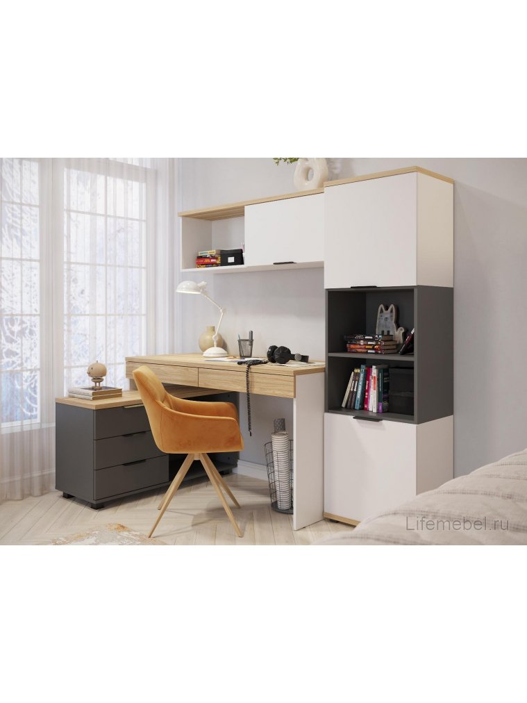 Стеллаж Скайлайт СЛ-4К блэквуд ячменный / графит / белый / меренга