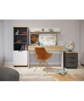 Книжный шкаф Скайлайт СЛ-5К левый блэквуд ячменный / графит / белый / меренга