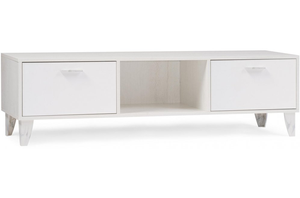 ТВ-тумба Эго Т-3 на ножках бетон светлый / белый глянец