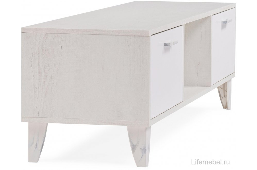 ТВ-тумба Эго Т-3 на ножках бетон светлый / белый глянец