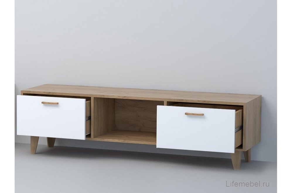 ТВ-тумба Эго Т-3 на ножках дуб крафт золотой / белый глянец