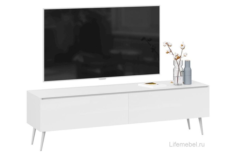 ТВ-тумба Глосс СМ-319.03.011 белый глянец / стекло белый глянец / белая