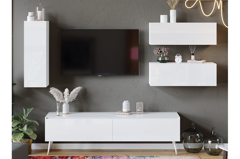 ТВ-тумба Глосс СМ-319.03.011 белый глянец / стекло белый глянец / белая