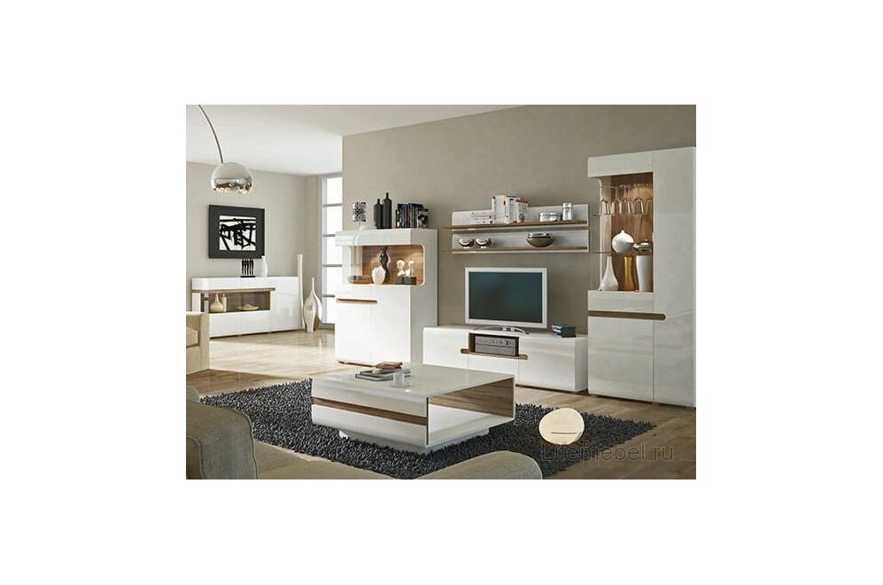 ТВ-тумба Линате RTV 2D-1S TYP 50 белый глянец / дуб трюфель