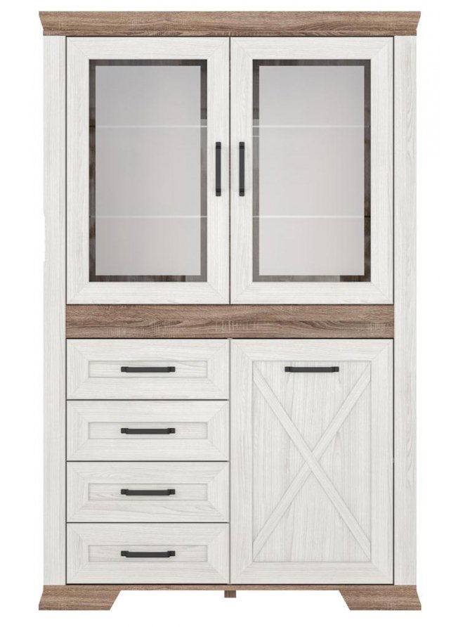 Витрина Марсель REG2W1D4S ясень снежный / дуб сонома темный