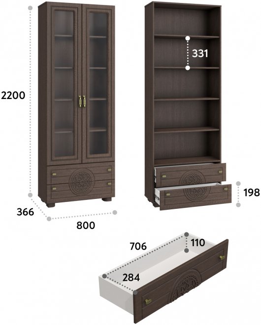 Витрина Монблан МБ-27К венге / орех шоколадный