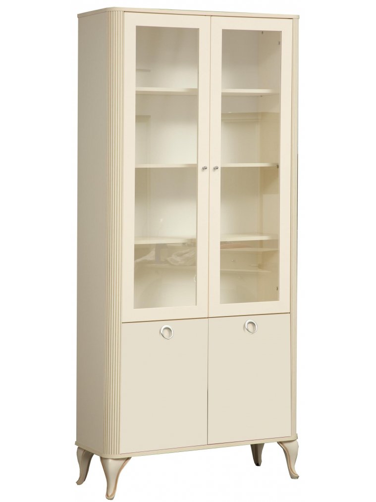 Витрина Стефани 43.05 бежевая / белая / профиль Kroning слоновая кость патина