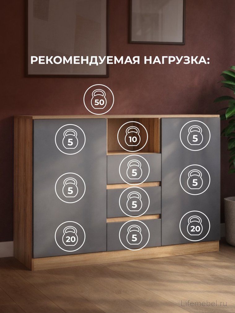 Комод Маллоу-2 дуб вотан / графит софт