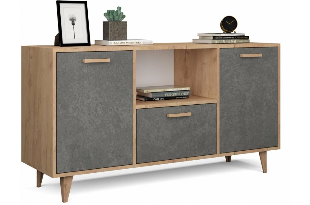 Тумба Эго Т-2 на ножках дуб крафт золотой / камень темный