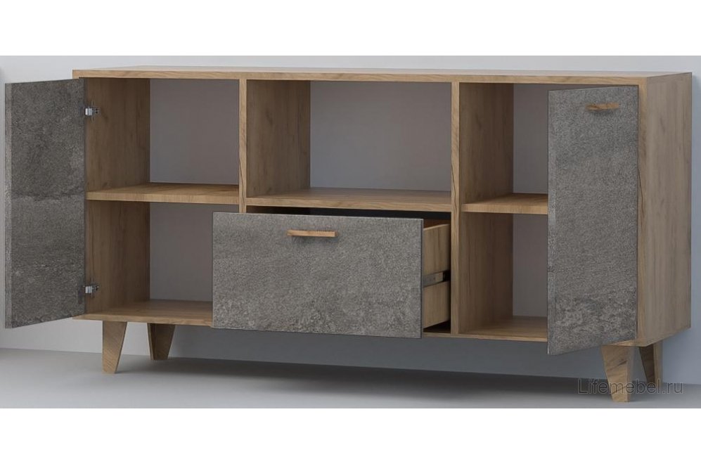 Тумба Эго Т-2 на ножках дуб крафт золотой / камень темный