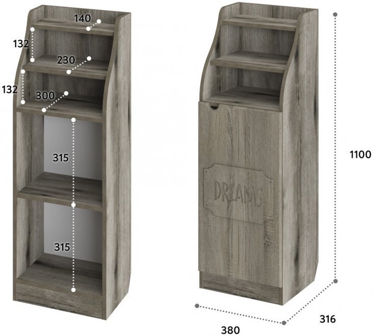 Тумба / Шкаф ДримСтар ДС-63 дуб эвок / дуб сонома темный