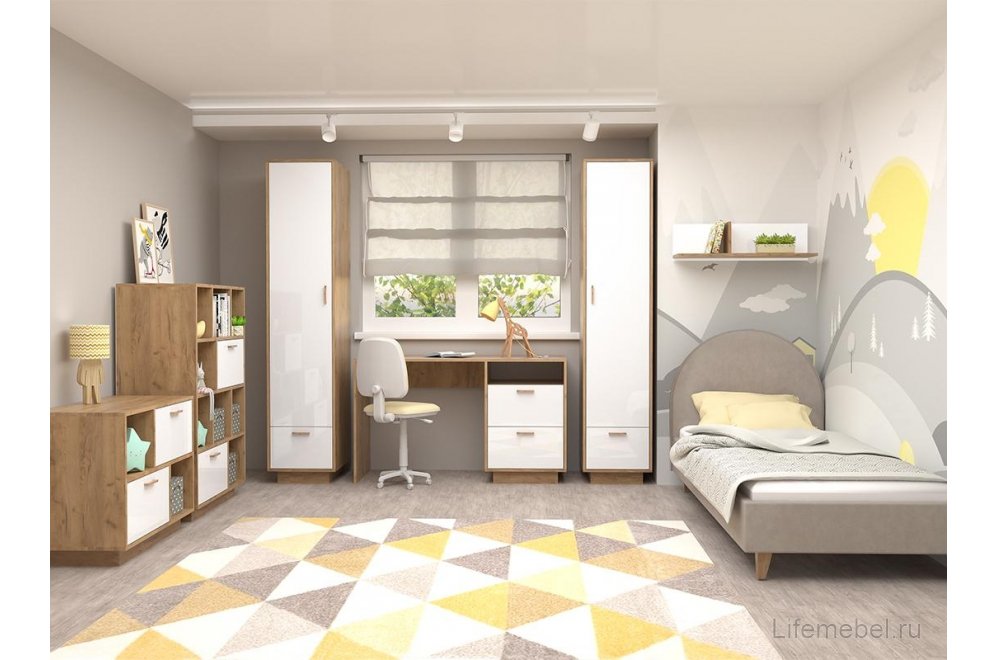 Тумба Эго Т-1 на подиуме дуб крафт золотой / белый глянец