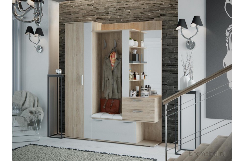 Прихожая Эрика дуб сонома / белый  - Уцененный экземпляр