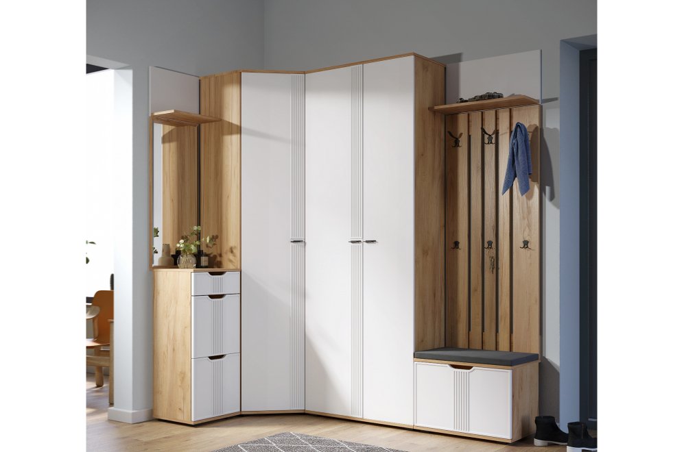 Модульная прихожая Эмилия дуб крафт золотой / меренга комплектация 5 (К)