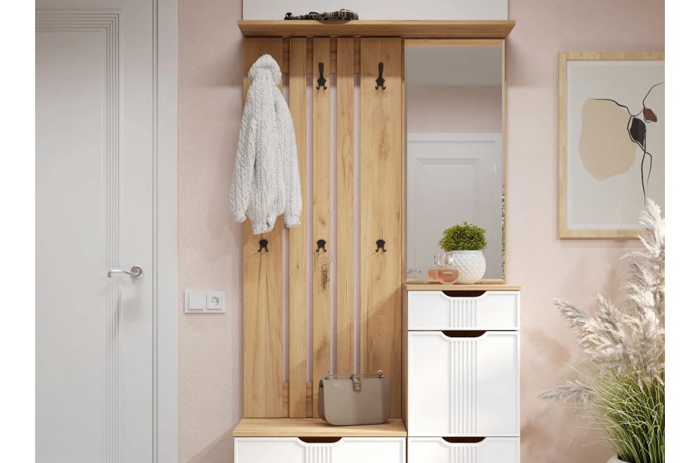 Модульная прихожая Эмилия ЭЛ-002 дуб крафт золотой / меренга комплектация 1 (К)