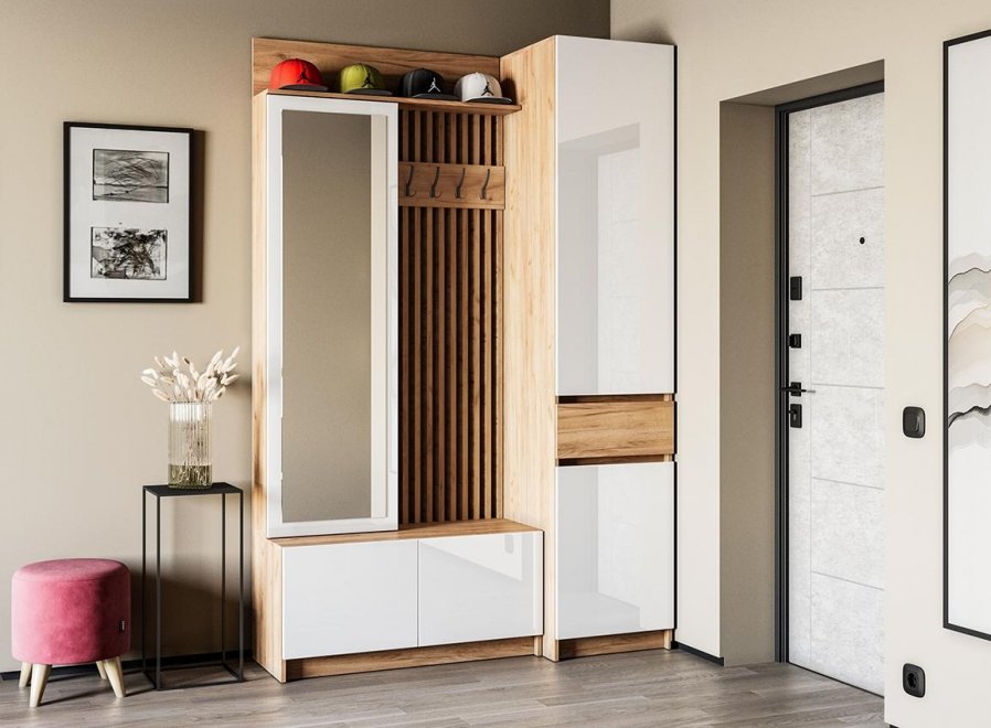 Модульная прихожая Молд комплектация 3 дуб крафт золотой / глянец белый