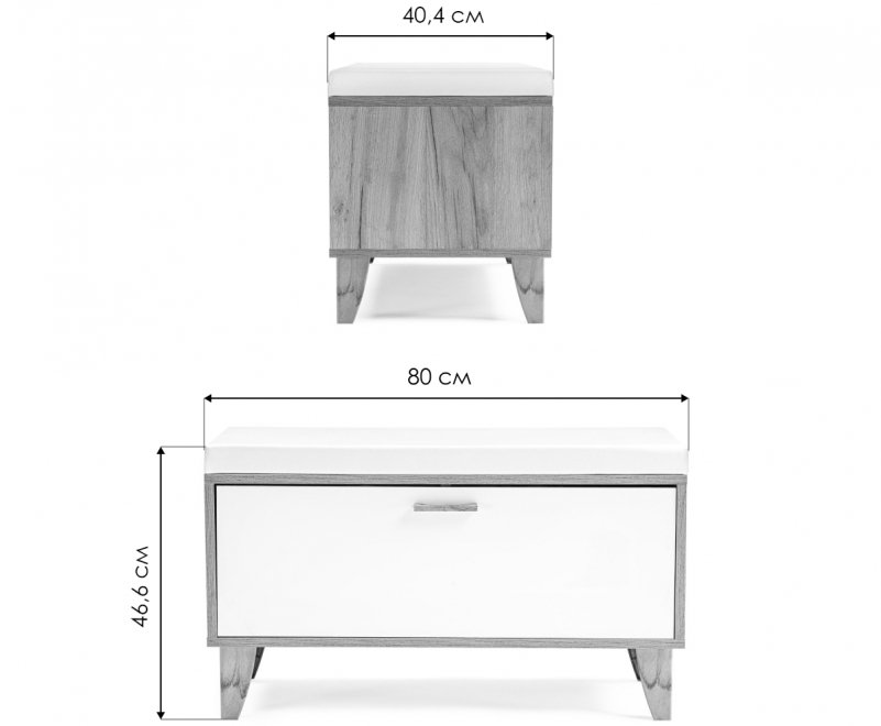 Обувница Эго Об-1 на ножках дуб крафт золотой / белый глянец