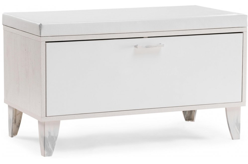 Обувница Эго Об-1 на ножках бетон светлый / белый глянец