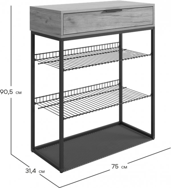 Обувница Краш черный муар / белое дерево 750х334х905