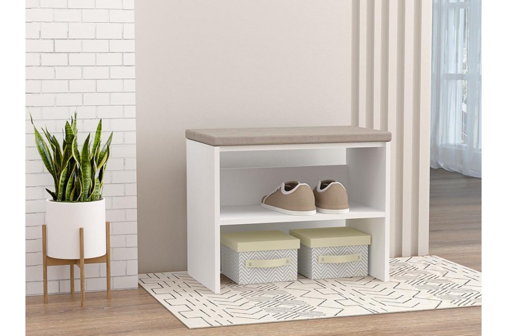 Обувница 600 мягкая белый / бежевый