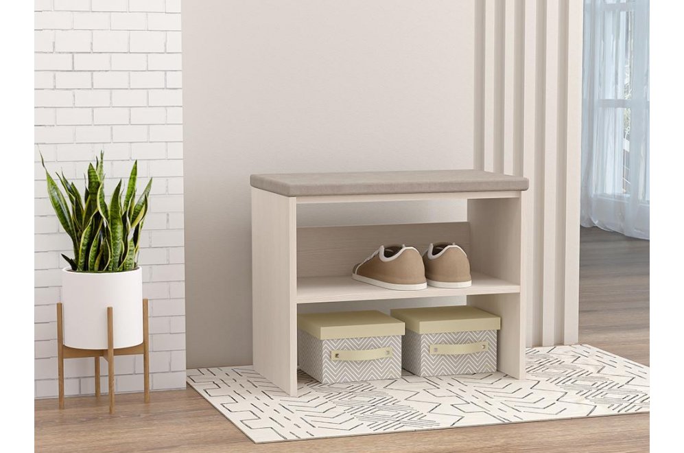 Обувница 600 мягкая белый / бежевый