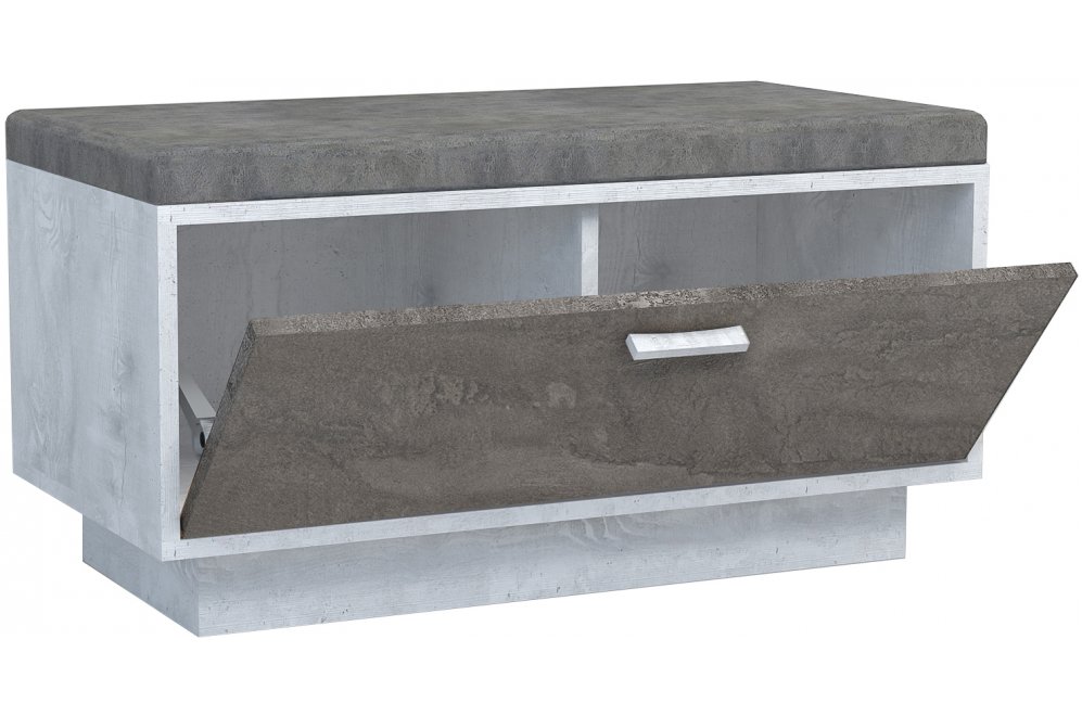 Обувница Эго Об-1 на подиуме бетон светлый / камень темный / серая стальная ткань