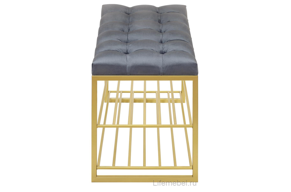 Обувница Garda с каретной стяжкой велюр Mouse Grey / золотая