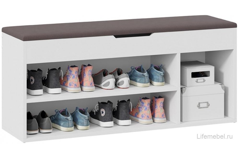 Обувница Тип 12 велюр серый / белый ясень