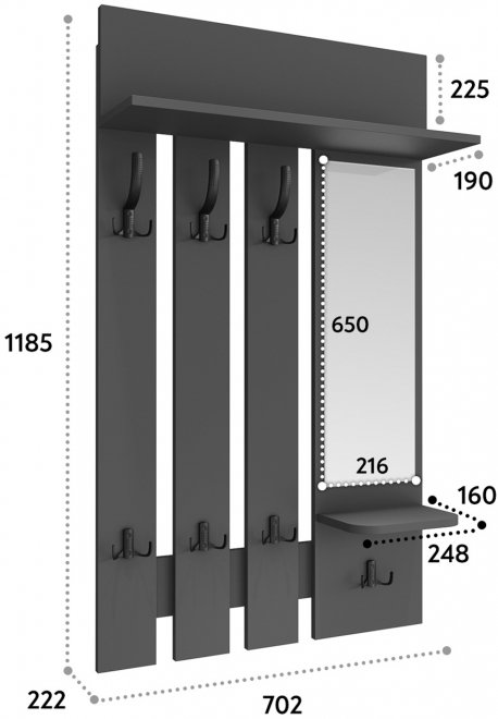 Настенная вешалка ВН-10 серый графит / графит