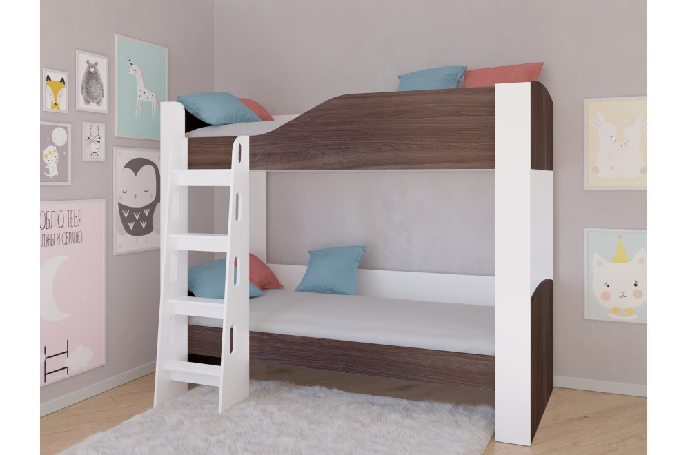 Двухъярусная кровать Астра 2 без ящика белый / дуб шамони