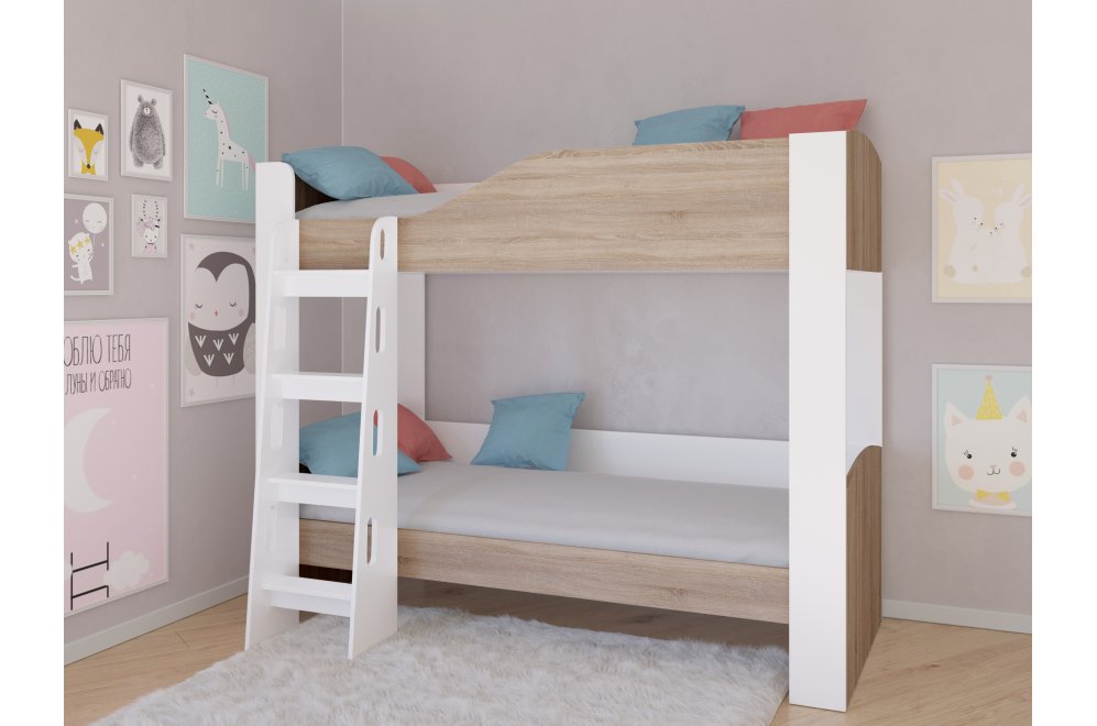 Двухъярусная кровать Астра 2 без ящика белый / дуб сонома
