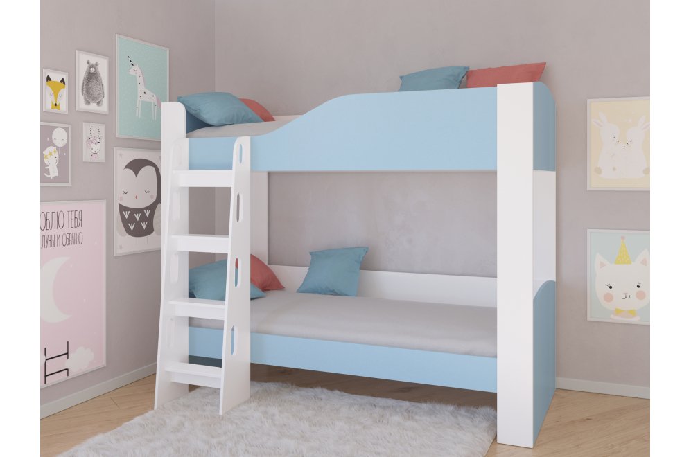 Двухъярусная кровать Астра 2 без ящика белый / голубой