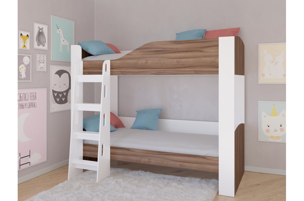 Двухъярусная кровать Астра 2 без ящика белый / орех