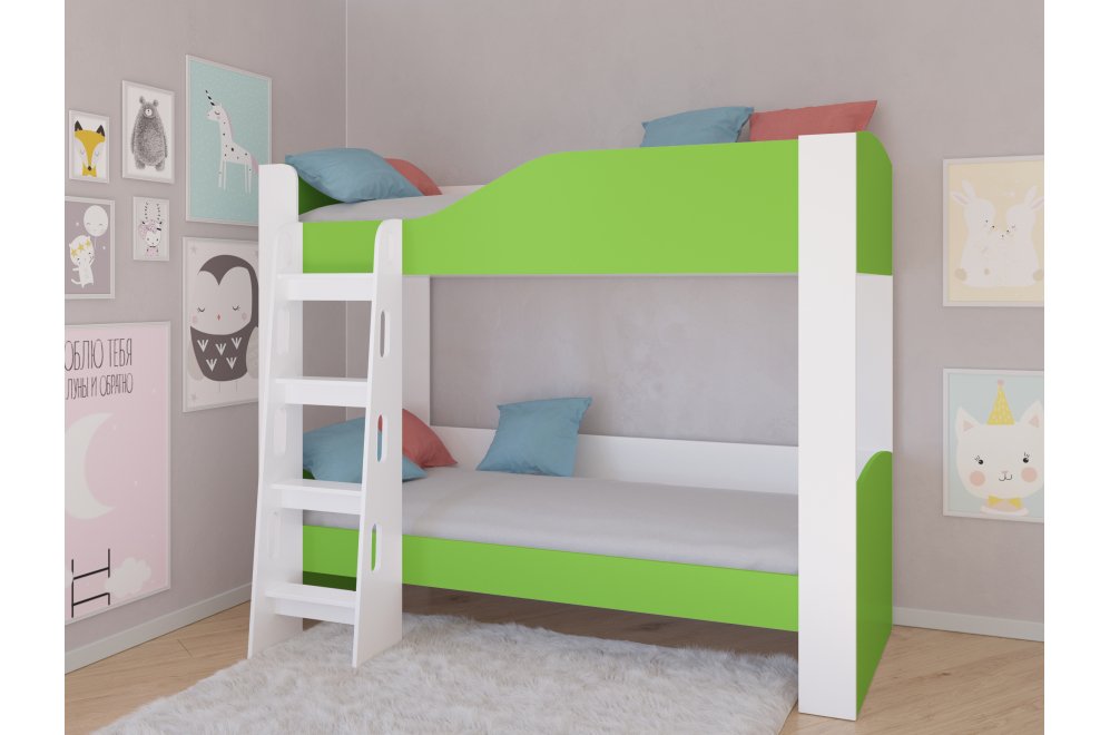 Двухъярусная кровать Астра 2 без ящика белый / салатовый
