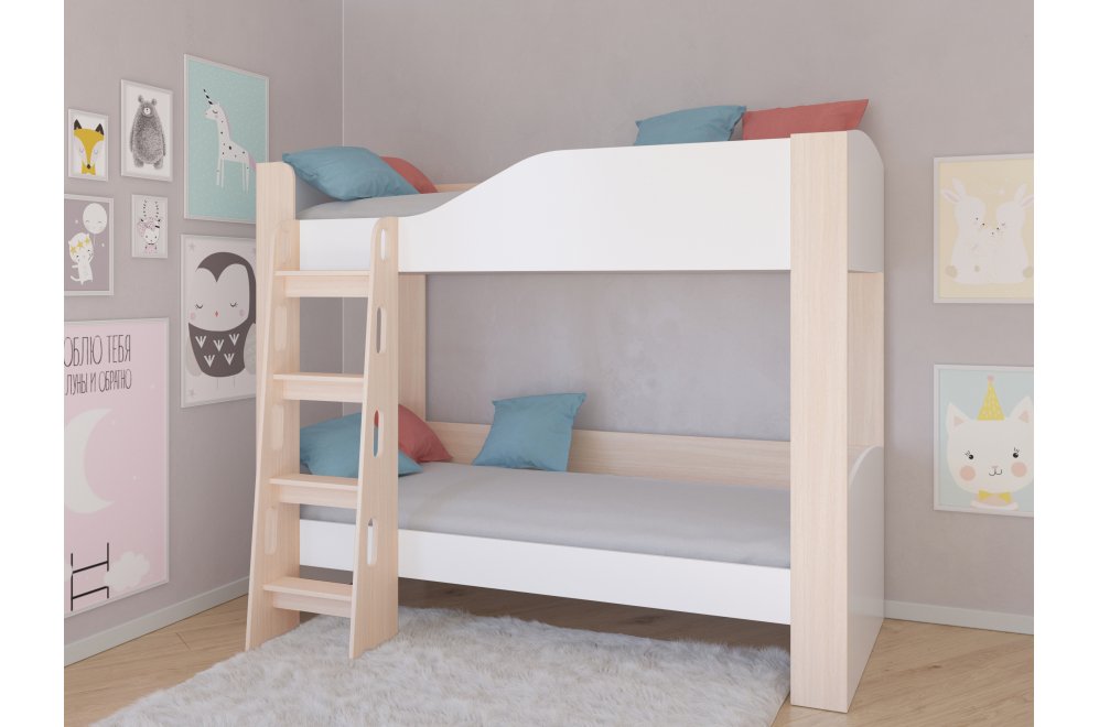 Двухъярусная кровать Астра 2 без ящика дуб молочный / белый