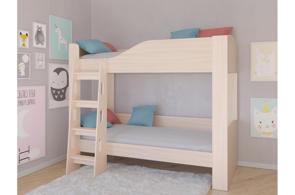 Двухъярусная кровать Астра 2 без ящика дуб молочный