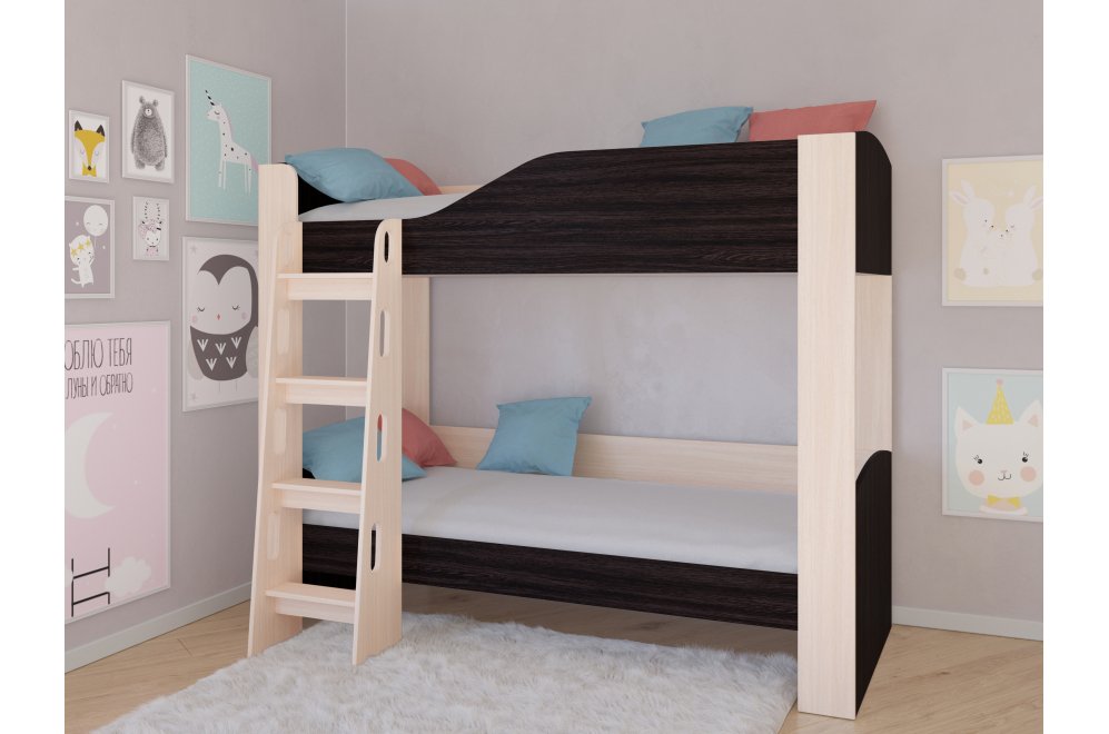 Двухъярусная кровать Астра 2 без ящика дуб молочный / венге