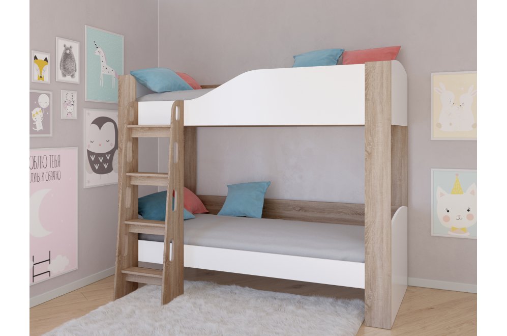 Двухъярусная кровать Астра 2 без ящика дуб сонома / белый