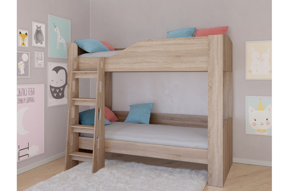 Двухъярусная кровать Астра 2 без ящика дуб сонома