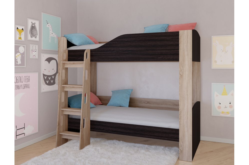 Двухъярусная кровать Астра 2 без ящика дуб сонома / венге