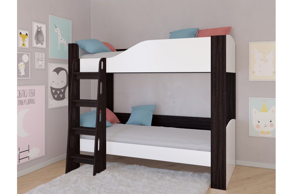 Двухъярусная кровать Астра 2 без ящика венге / белый