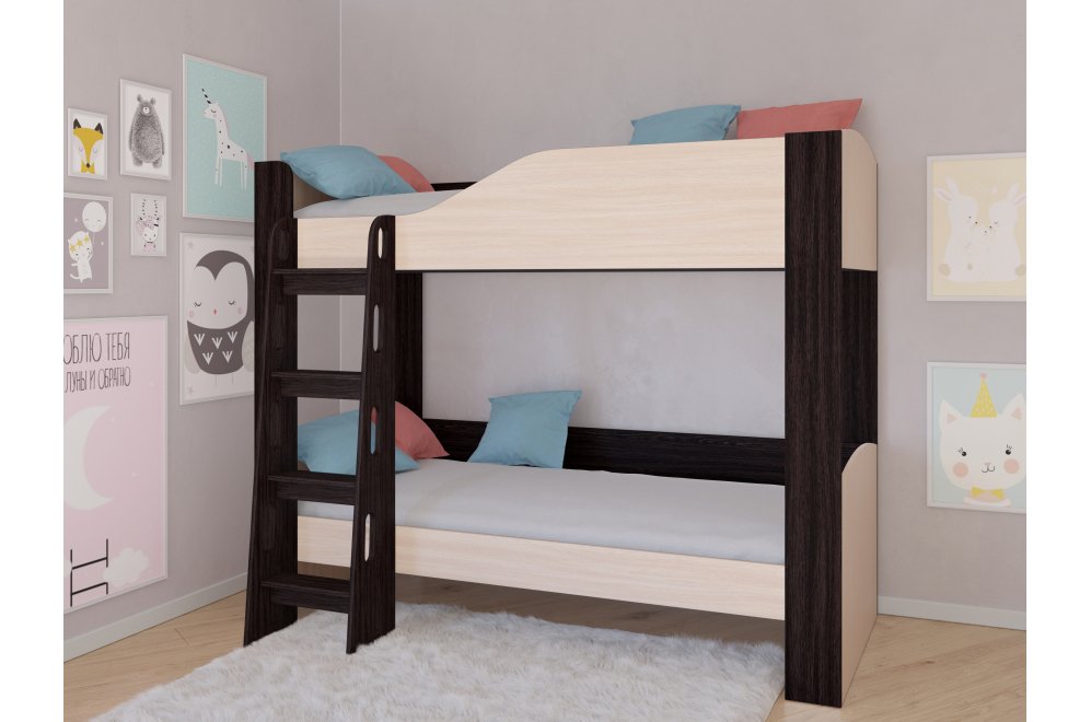 Двухъярусная кровать Астра 2 без ящика венге / дуб молочный