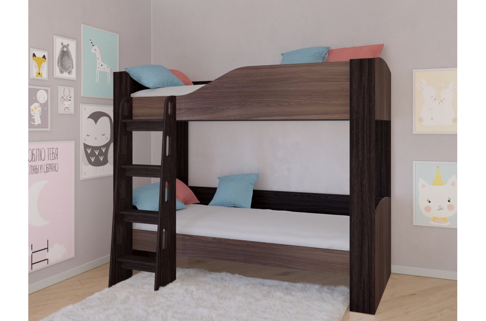 Двухъярусная кровать Астра 2 без ящика венге / дуб шамони