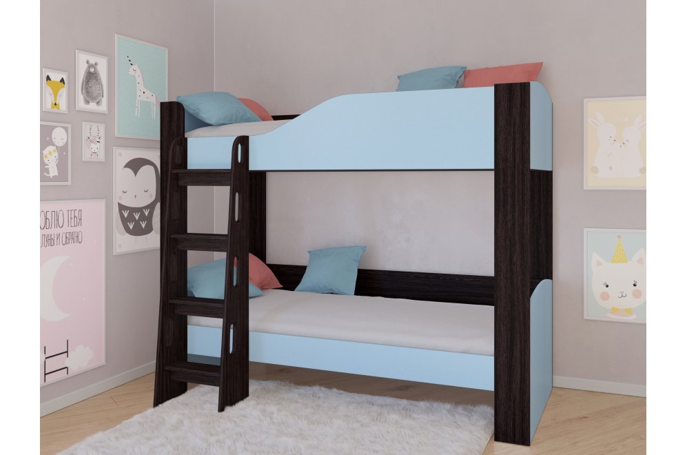 Двухъярусная кровать Астра 2 без ящика венге / голубой