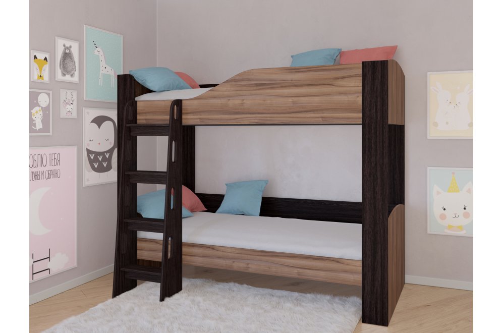 Двухъярусная кровать Астра 2 без ящика венге / орех