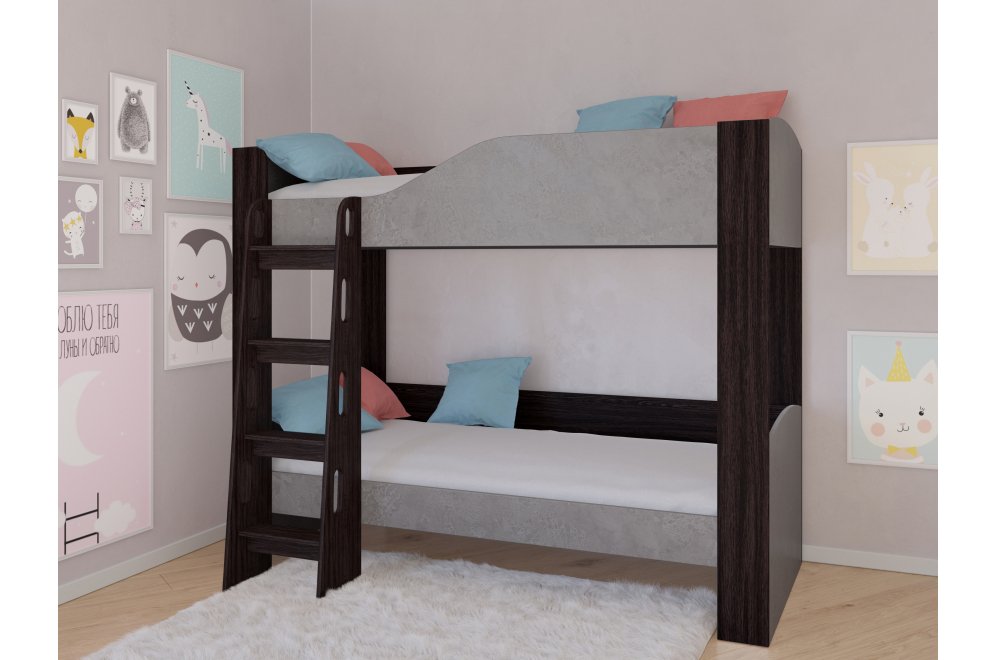 Двухъярусная кровать Астра 2 без ящика венге / железный камень