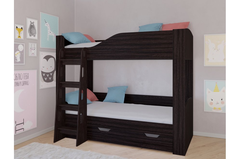 Двухъярусная кровать Астра 2 с ящиком венге